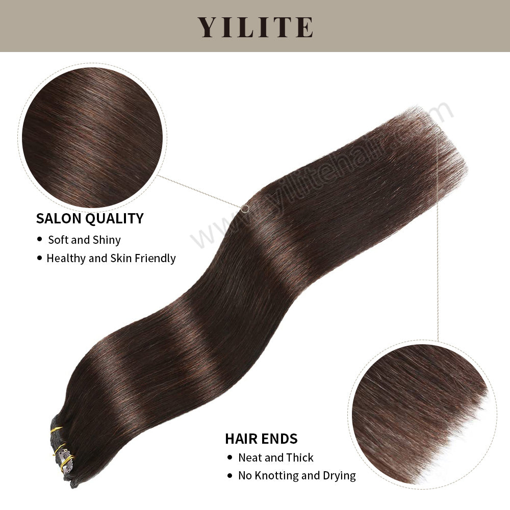Realmhair Clip In Hair Extensions Human Hair Invisible Natural Remy Human Hair (#2?Darkest?Brown)