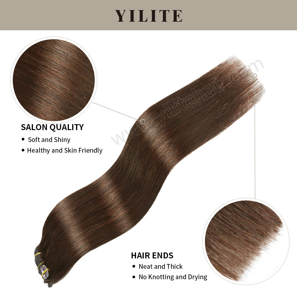 Realmhair Clip In Hair Extensions Human Hair Invisible Natural Remy Human Hair (#6 Chestnut Brown) 