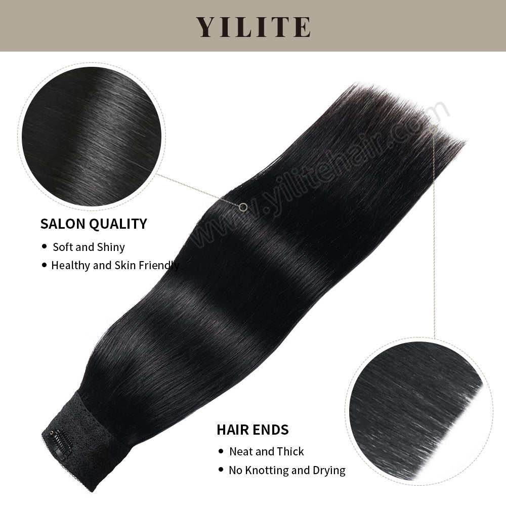 Realmhair wire extensions with salon quality and thick hair ends (#1 Jet Black)