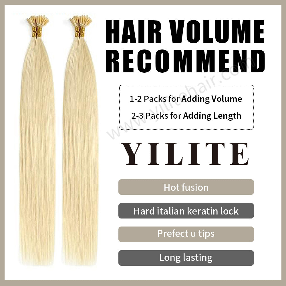 Realmhair U Tip hair extensions with hair volume recommendation (#613 Bleach Blonde) 