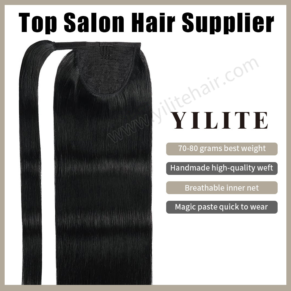Realmhair ponytail extension with handmade weft, breathable inner net, and quick-wear design (#1B) 