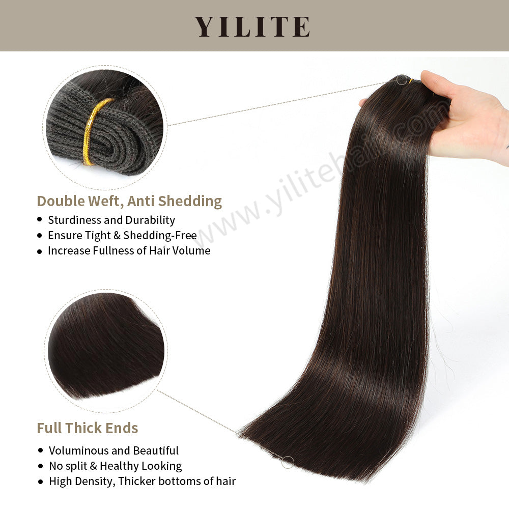 Realmhair double-weft hair extensions - anti-shedding, high-density with thick ends (#2 Darkest Brown)