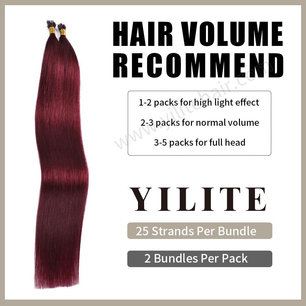Realmhair I Tip hair extensions with hair volume recommendation (#99j Burgundy) 