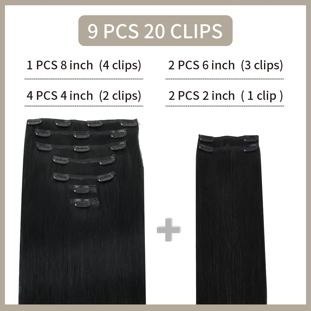 Realmhair Clip In Hair Extensions 9Pcs 20 Clips Invisible Natural Remy Human Hair (#1 Jet black)