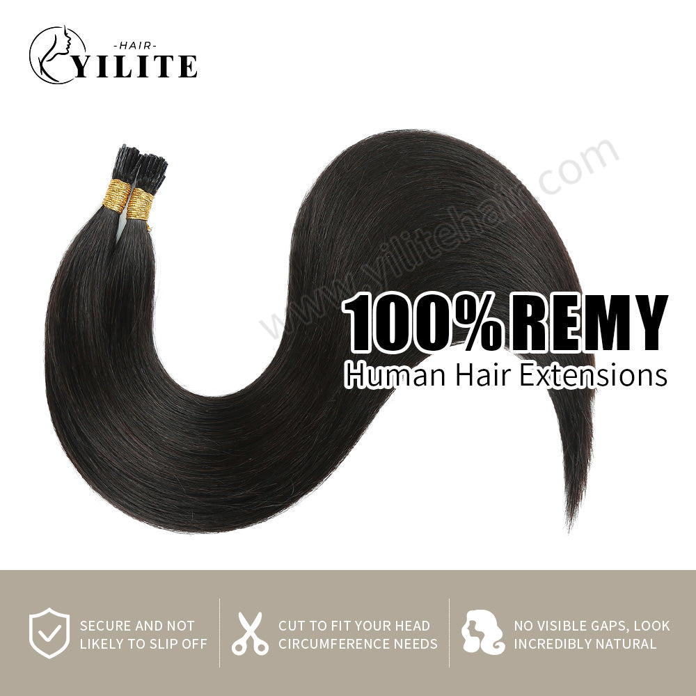 Realmhair 100% virgin human hair I Tip extensions (#1B Natural Black) 