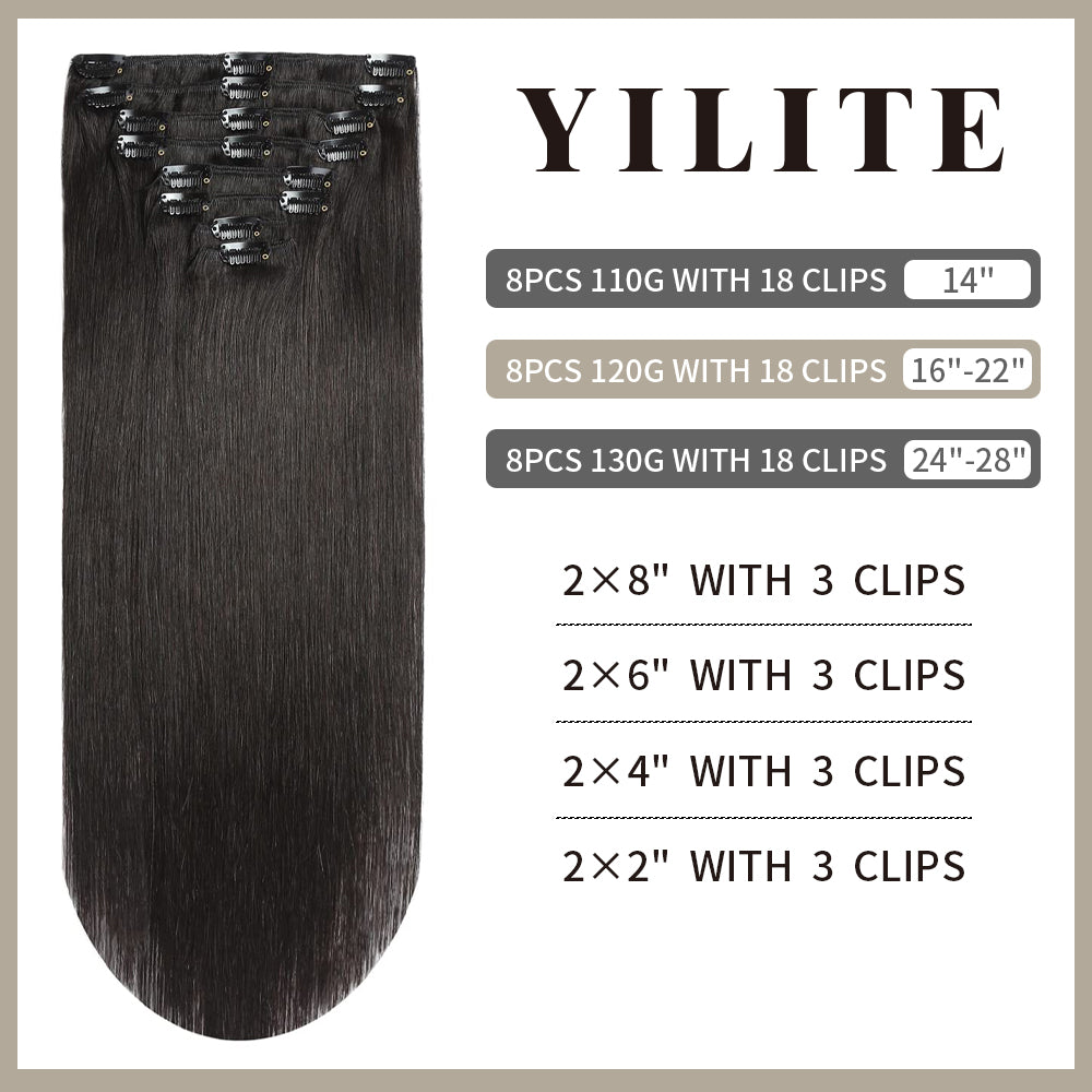 Realmhair clip-in extensions 8Pcs 18 clips layout with size and clip count (#1B Natural Black)