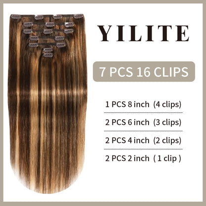 Realmhair clip-in extensions 7pcs 16 clips layout with size and clip count (#P4/27/T4)

