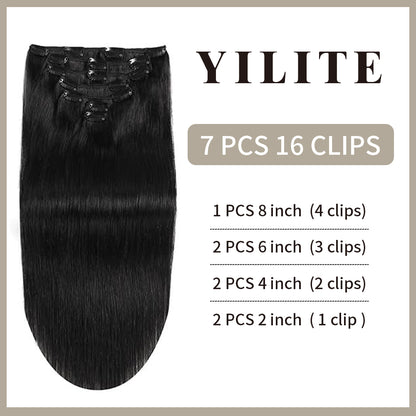 Realmhair Clip In Hair Extensions 7Pcs 16 Clips Invisible Natural Remy Human Hair (#1 Jet black)