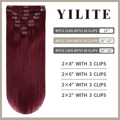 Realmhair clip-in extensions 8pcs 18 clips layout with size and clip count (#99J Burgundy)