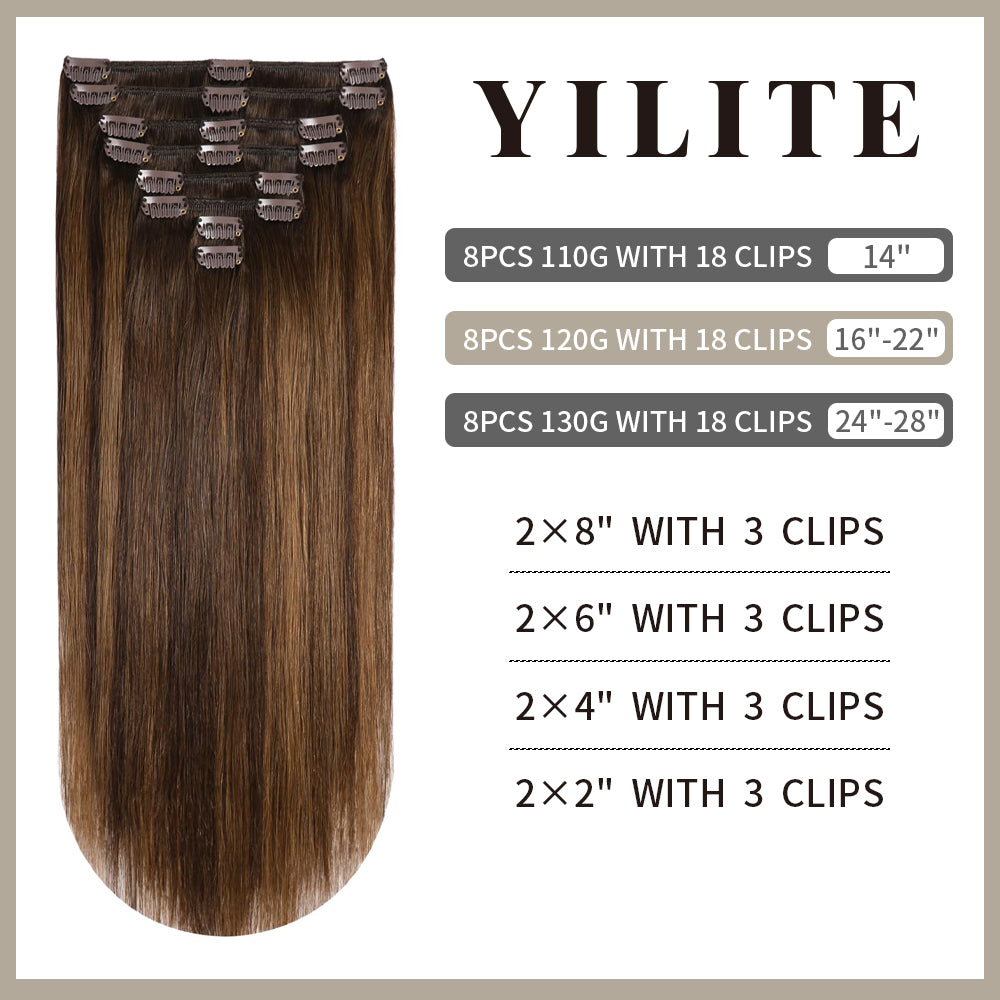 Realmhair Clip In Hair Extensions 8 Pcs 18 Clips Invisible Natural Remy Human Hair (#P2/6/T2)