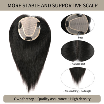 Realmhair silk base hair topper with natural part and thick strands in #1 Jet Black 