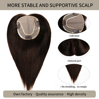 Realmhair silk base hair topper with natural part and thick strands in color (#2)