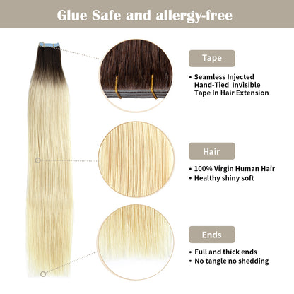 Realmhair invisible tape in hair extensions 20Pcs with safety tapes and full hair ends (T2/60)