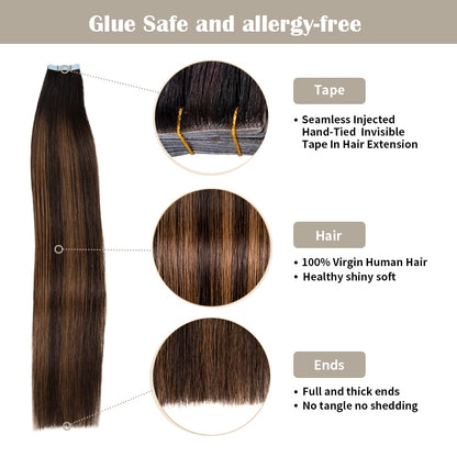 Realmhair invisible tape in hair extensions 20Pcs with safety tapes and full hair ends (P1B/6/TIB)