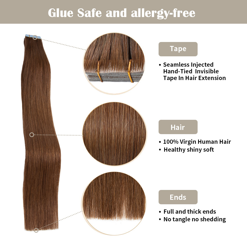 Realmhair invisible tape in hair extensions 20Pcs with safety tapes and full hair ends (#6)