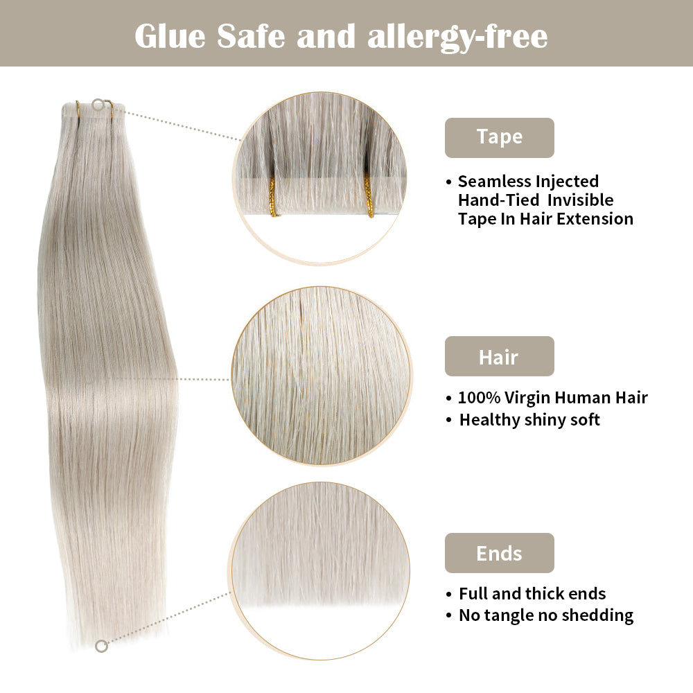 Realmhair invisible tape in hair extensions 20Pcs with safety tapes and full hair ends (#Silver)