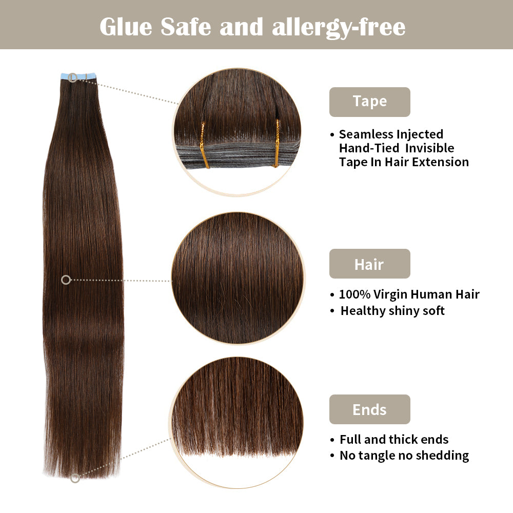 Realmhair invisible tape in hair extensions 20Pcs with safety tapes and full hair ends (#4)