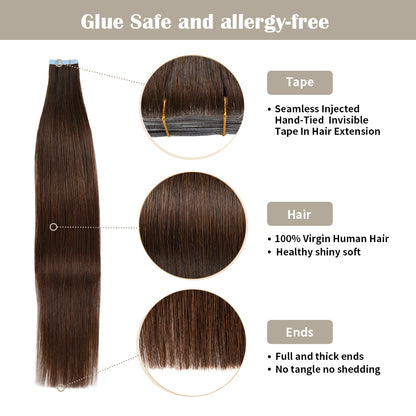 Realmhair invisible tape in hair extensions 20Pcs with safety tapes and full hair ends (#4)