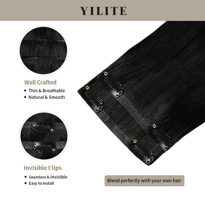 Clip-in hair pads (2 pieces) with front view thumbnail and close-up of clips (#1 Jet Black)