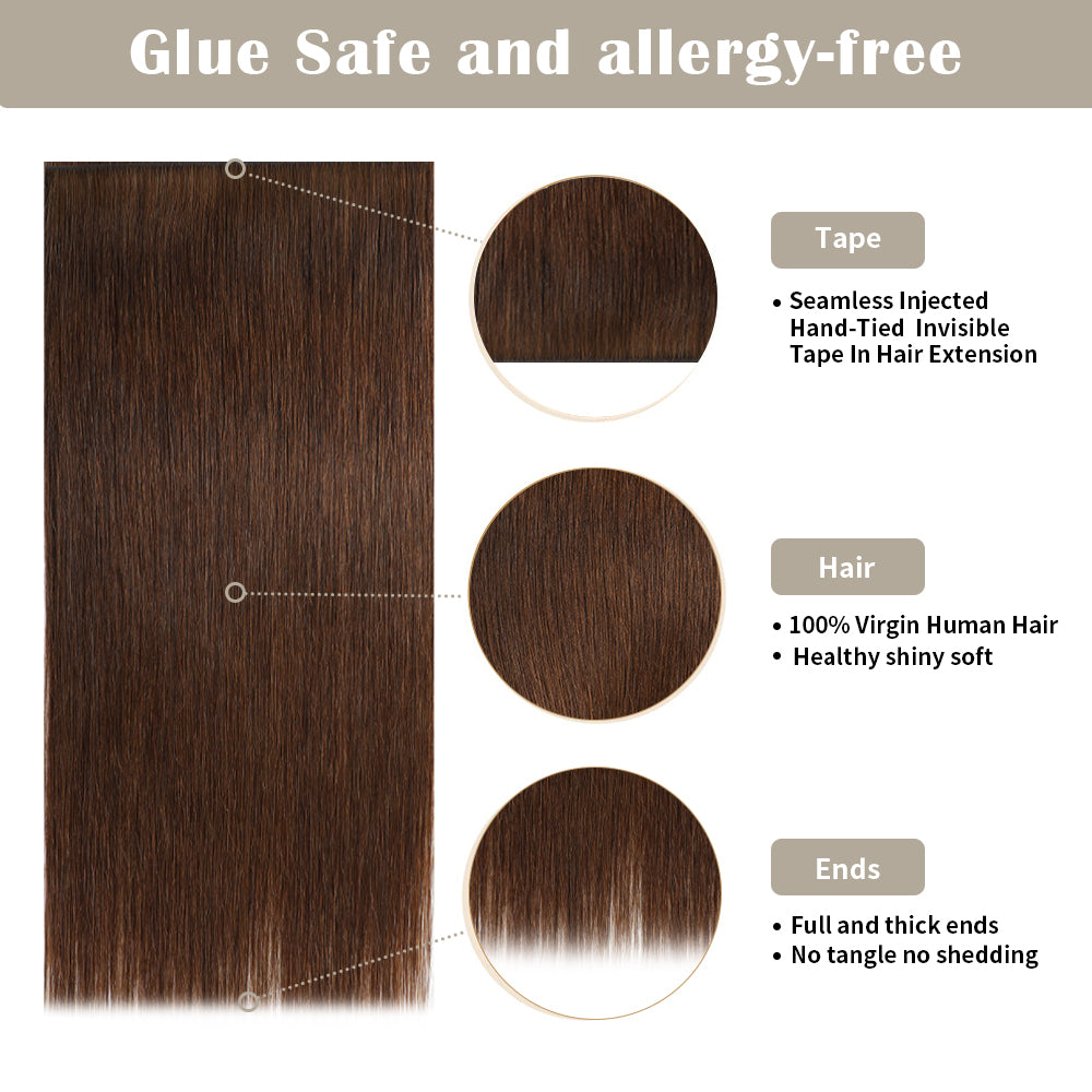 Details of Realmhair invisible tape-in extensions (#4): seamless tape, virgin hair, thick ends