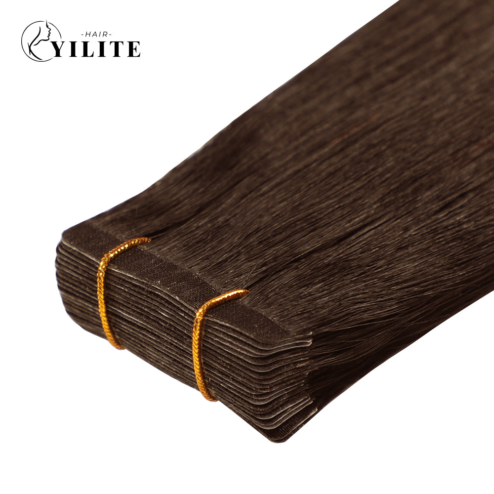 Close-up of Narrow Seamless Injected Hand-Tied Invisible Mini Tape In Hair Extension (#4)