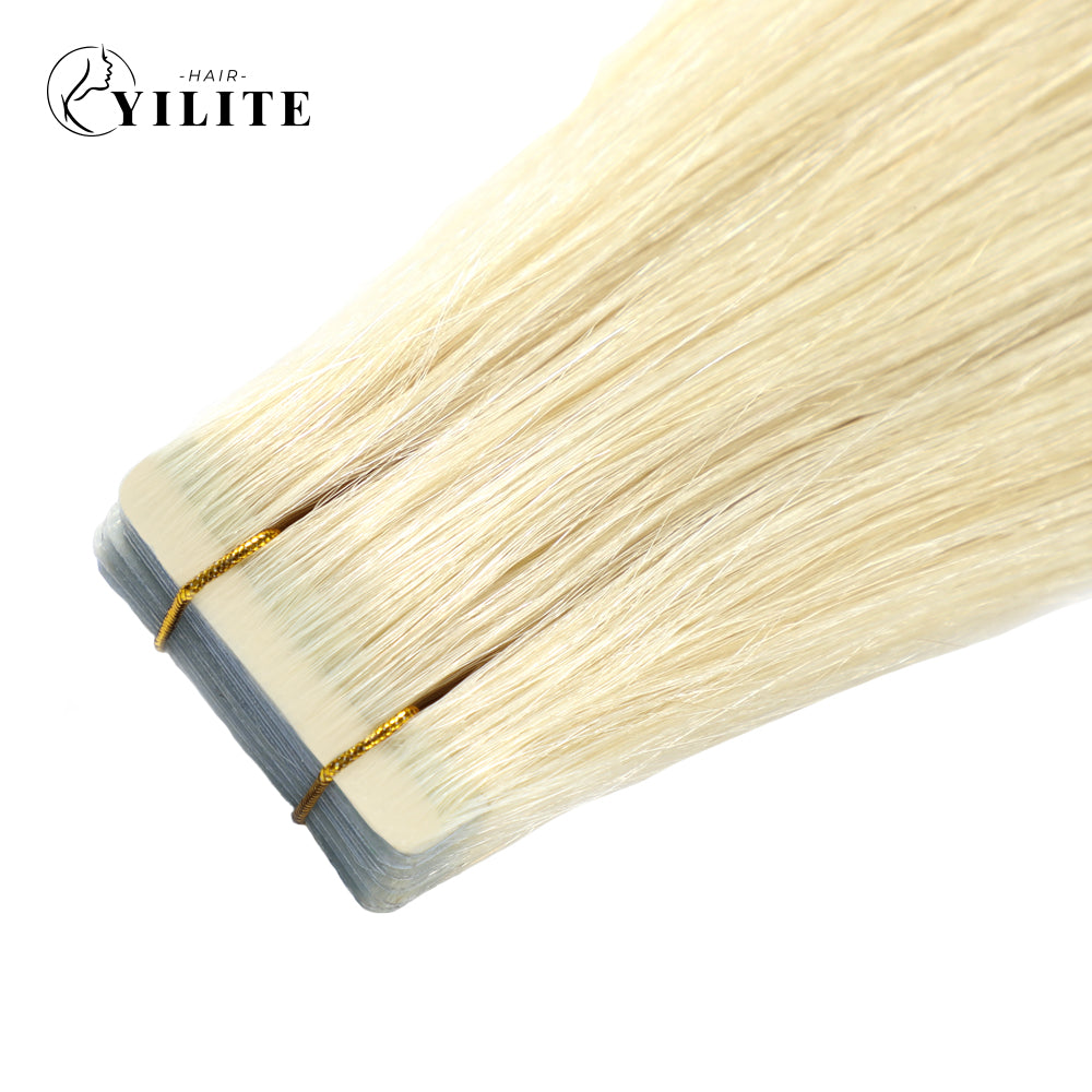 Close-up of Narrow Seamless Injected Hand-Tied Invisible Mini Tape In Hair Extension (#60)