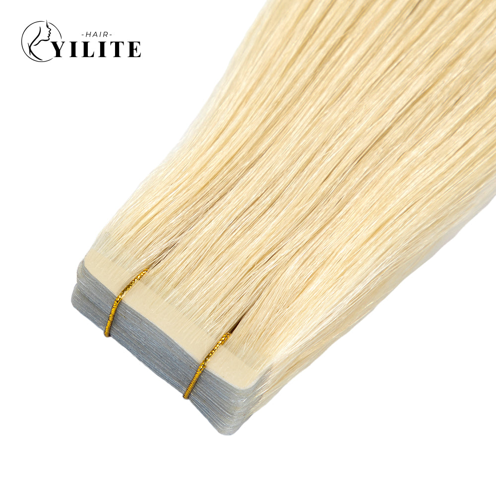 Close-up of Narrow Seamless Injected Hand-Tied Invisible Mini Tape In Hair Extension (#613)