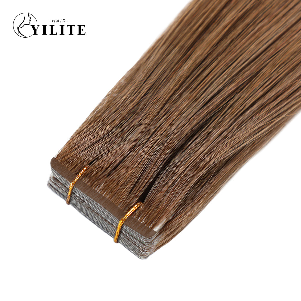 Close-up of Narrow Seamless Injected Hand-Tied Invisible Mini Tape In Hair Extension (#6)