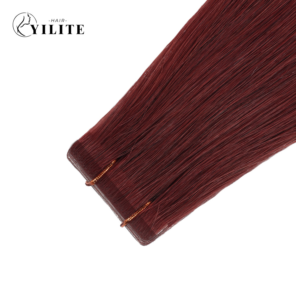 Close-up of Narrow Seamless Injected Hand-Tied Invisible Mini Tape In Hair Extension  (#99J)