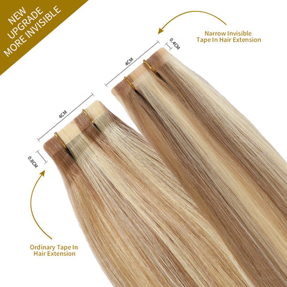 Comparison of narrow tape in hair extensions vs ordinary tape in extensions 20Pcs (#P18/613)