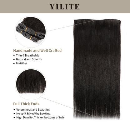 Realmhair #1B Natural Black genius weft 1Pc with thin handmade top and full thick ends 