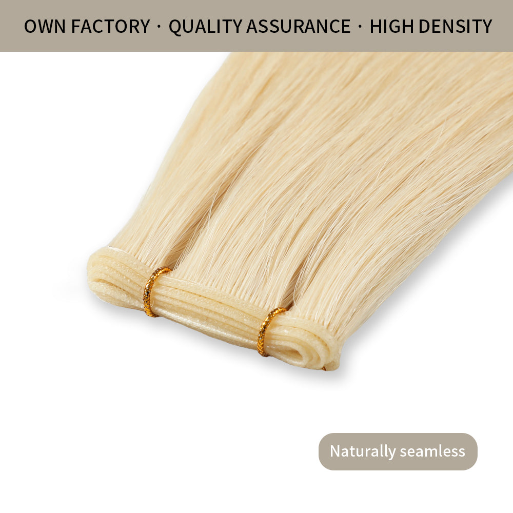 Close-up of Realmhair seamless high-density genius weft 1Pc in #613 with naturally thin weft base