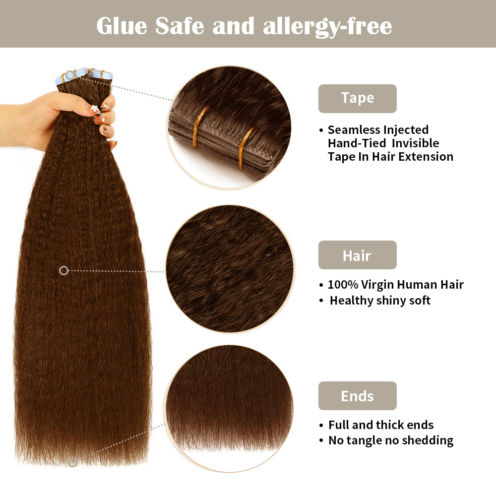 Realmhair kinky invisible tape in hair extensions  with safety tapes and full hair ends (#4)