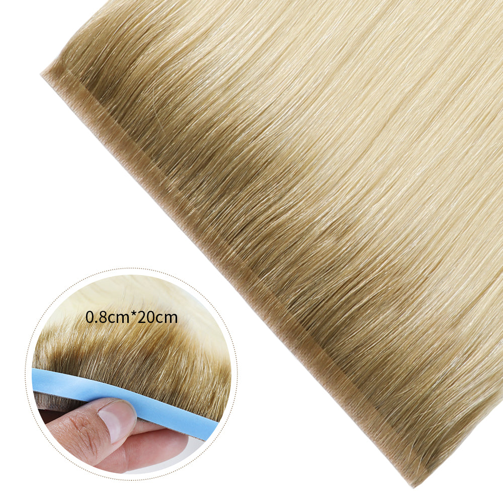 Close-up of Realmhair 20¡Á0.8cm invisible tape-in hair extensions in color #T8/60 