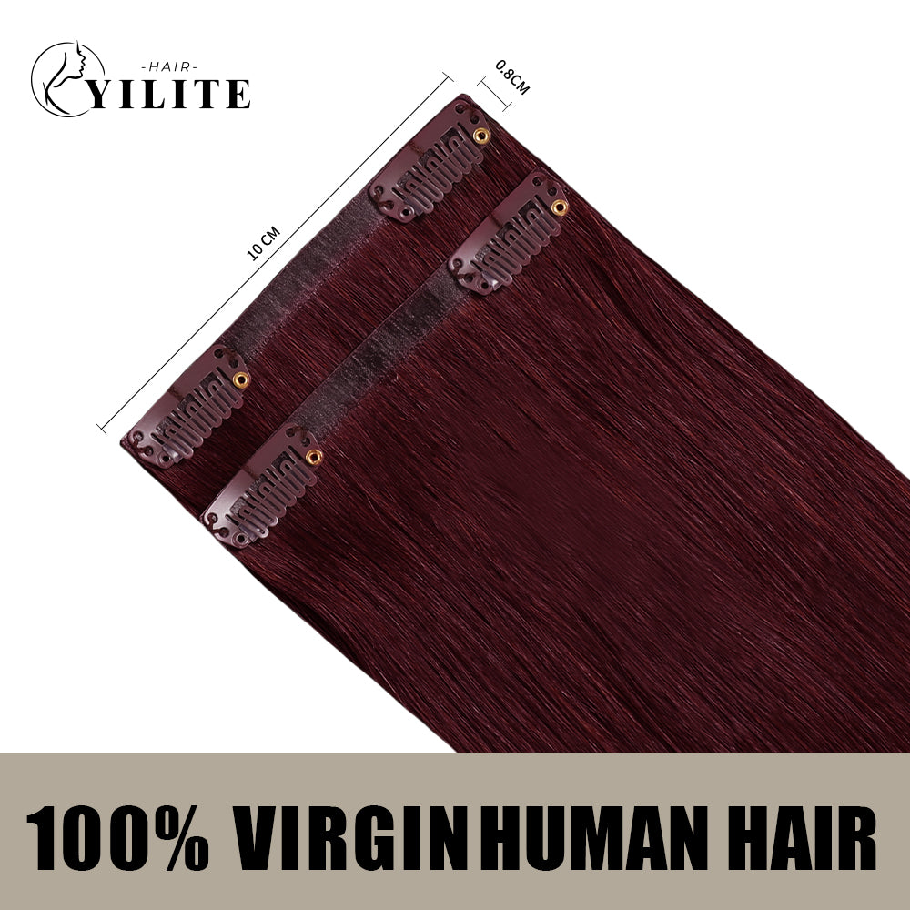 Clip-in hair pads (2 pieces) with front view thumbnail and close-up of clips (#99J Burgundy)