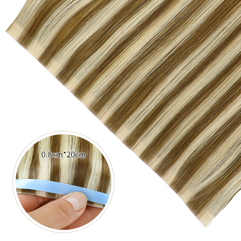Close-up of Realmhair 20¡Á0.8cm invisible tape-in hair extensions in color #P6/613 