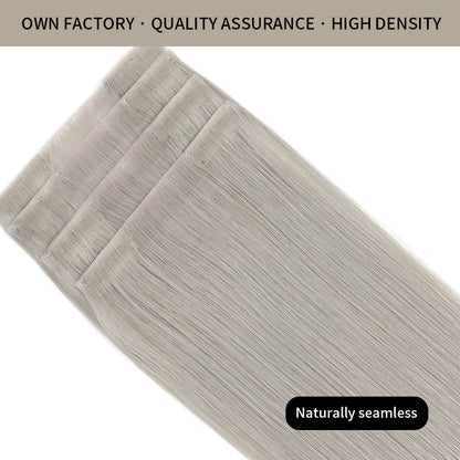 Front view of 4 seamless injected invisible clip in hair extensions (#Silver)