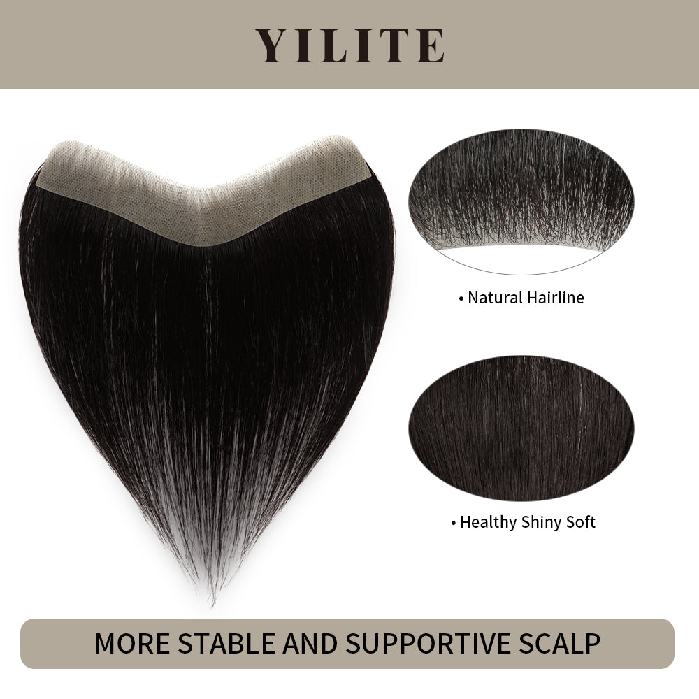 Realmhair seamless hair patch 2.5x16cm with natural hairline and healthy, shiny, soft hair (#1B)