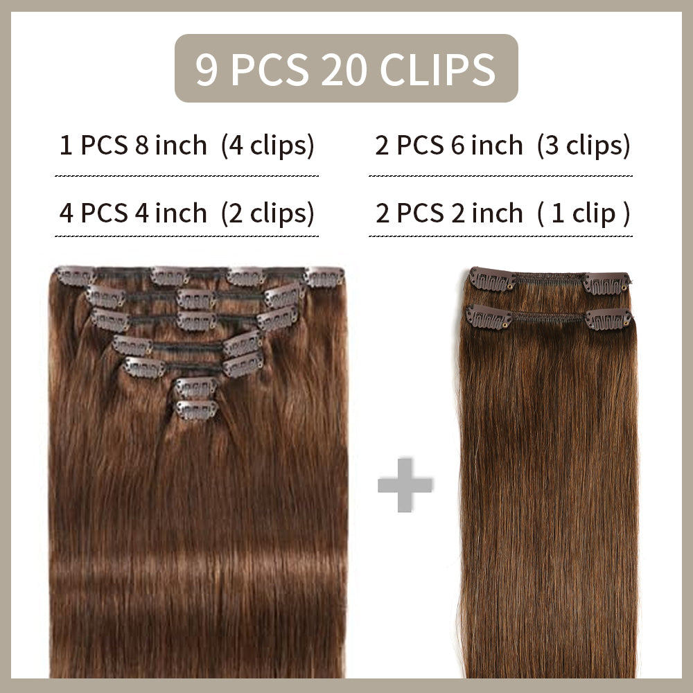 Realmhair Clip In Hair Extensions 9Pcs 20 Clips Invisible Natural Remy Human Hair (#4 Dark Brown)