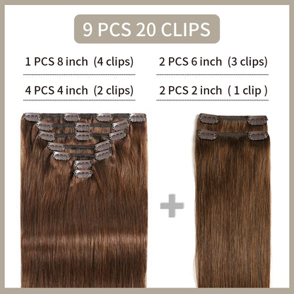 Realmhair Clip In Hair Extensions 9Pcs 20 Clips Invisible Natural Remy Human Hair (#4 Dark Brown)