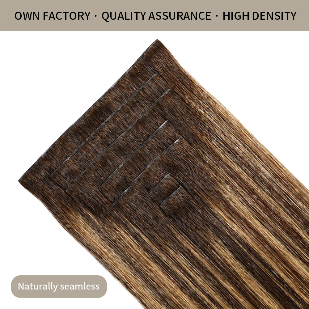 Realmhair Seamless Injected Hand-Tied Invisible Clip-ins 7Pcs 16 Clips Virgin Human Hair (#P4/27/T4)