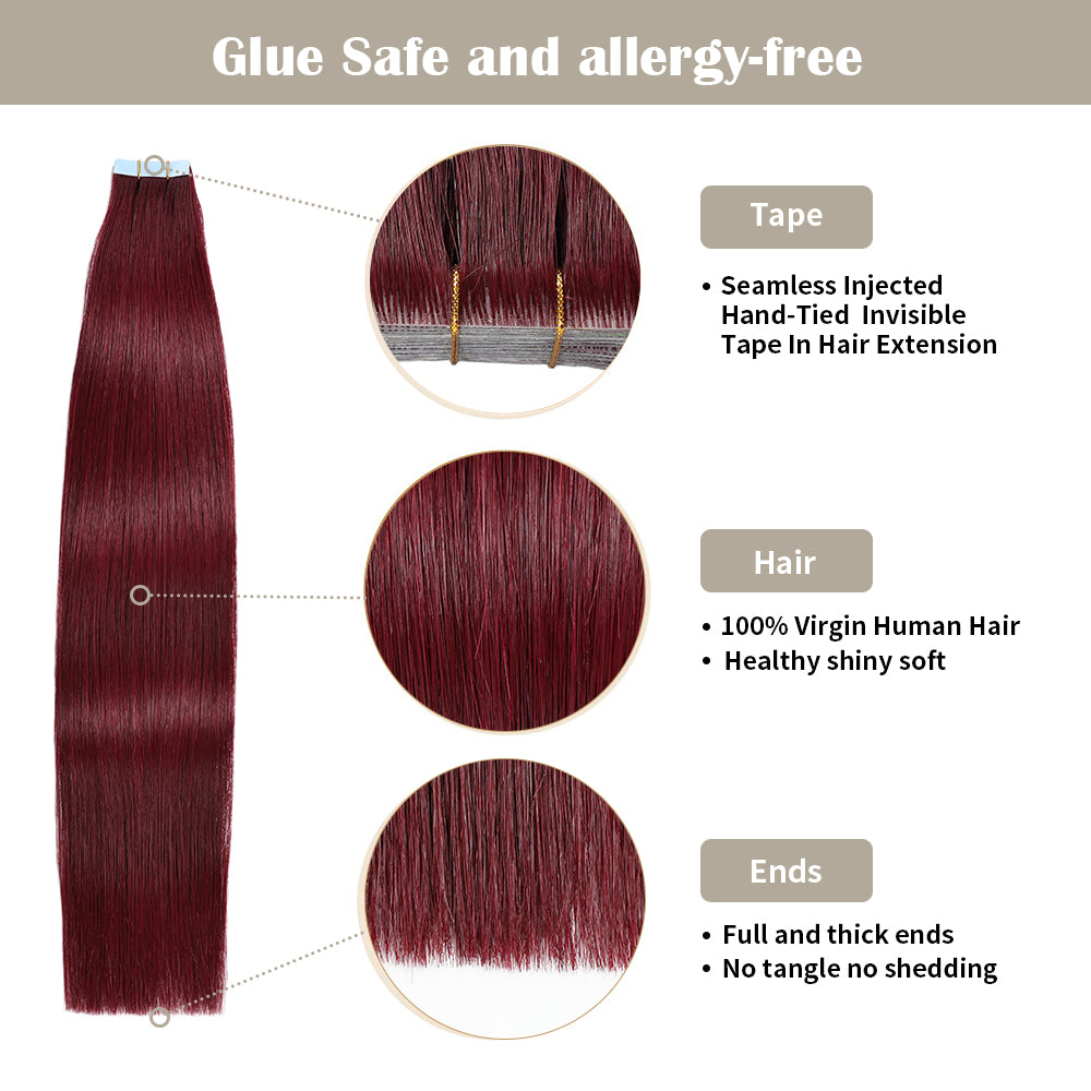 Realmhair invisible tape in hair extensions 20Pcs with safety tapes and full hair ends (#99J)