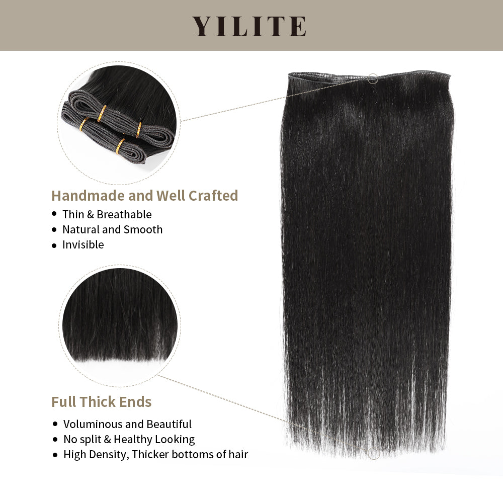 Realmhair #1 Jet Black genius weft 1Pc with thin handmade top and full thick ends
