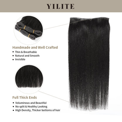 Realmhair #1 Jet Black genius weft 1Pc with thin handmade top and full thick ends