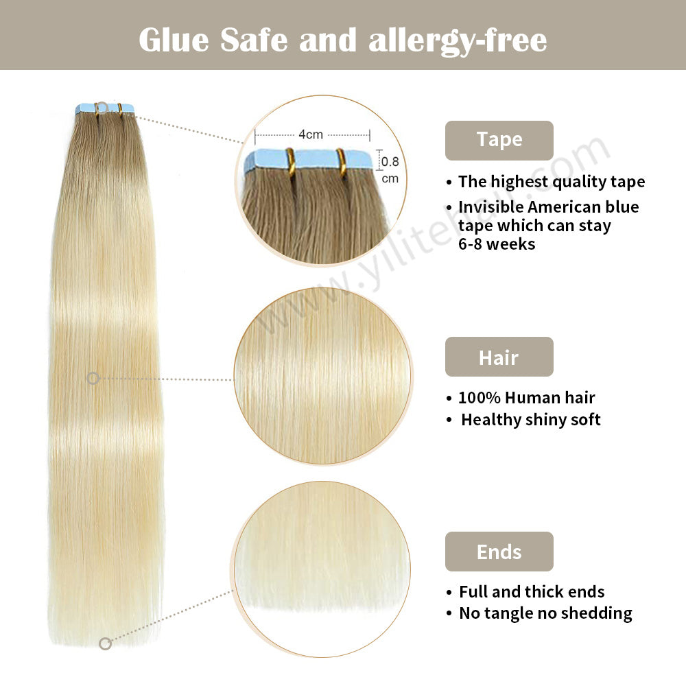 Realmhair Tape In Hair Extensions Tape Ins Invisible Natural Remy Human Hair (#P22/60/T18)-Realmhairhair