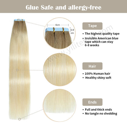 Realmhair Tape In Hair Extensions Tape Ins Invisible Natural Remy Human Hair (#P22/60/T18)-Realmhairhair