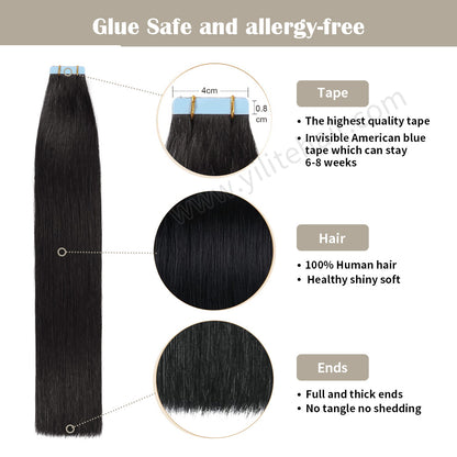Realmhair Tape In Hair Extensions Tape Ins Invisible Natural Remy Human Hair (1B# Natural Black )