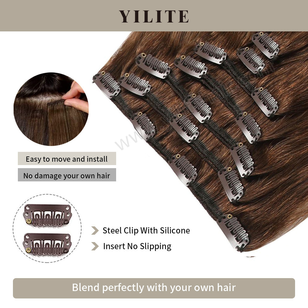 Realmhair Clip In Hair Extensions Human Hair Invisible Natural Remy Human Hair (#4 Dark Brown)