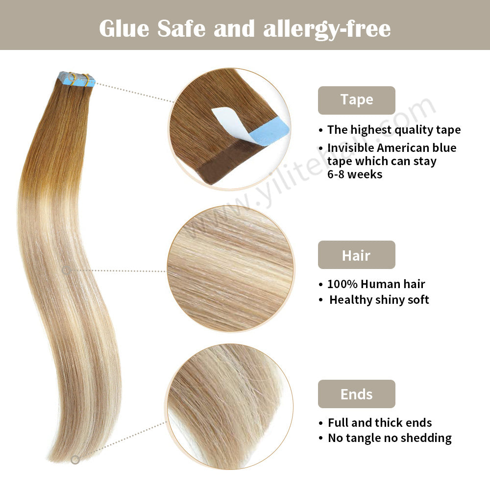 Realmhair Tape In Hair Extensions Tape Ins Invisible Natural Remy Human Hair (#T8P18/60)-Realmhairhair