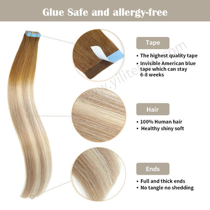 Realmhair Tape In Hair Extensions Tape Ins Invisible Natural Remy Human Hair (#T8P18/60)-Realmhairhair
